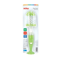 Nuby Easy Clean Dispensing Soft and Durable Bristle Bottle Brush with Textured Handles and Suction Base, 2 in 1 System, Green