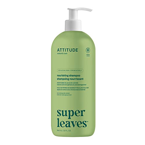 ATTITUDE Nourishing Shampoo, EWG Verified, Dermatologically Tested, Plant- and Mineral-Based Ingredients, Vegan and Cruelty-free, Grape Seed Oil and Olive Leaves, 946 ml (Packaging May Vary)