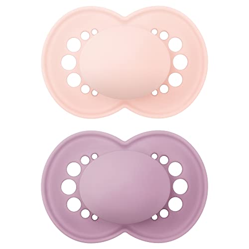 MAM Original Matte Pacifier (2 pack, 1 Sterilizing Pacifier Case), Pacifiers 6 Plus Months, Baby Girl Pacifier, Best Pacifiers for Breastfed Babies, Sterilizing Storage Case