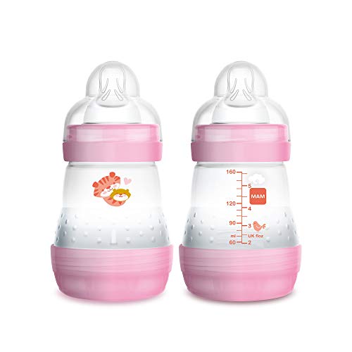 MAM Easy Start Anti-Colic Bottle 5oz (2 count), MAM Baby Bottle with Slow Flow Nipple, Breastfed Baby Feeding Essentials, Girl (Colours May Vary)