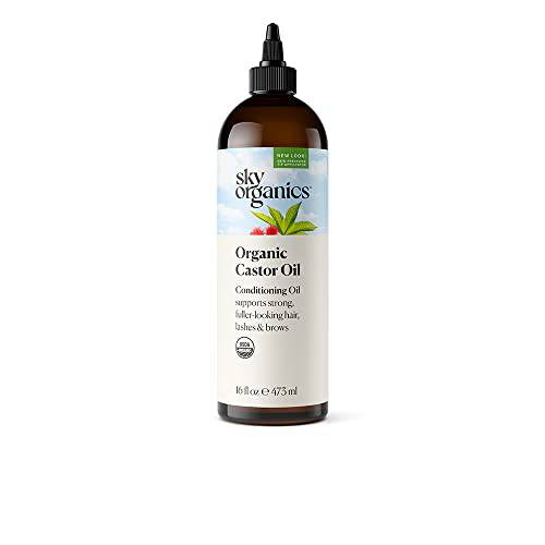 Sky Organics Organic Castor Oil for Hair, Lashes & Brows 100% Pure & Cold-Pressed USDA Certified Organic to Strengthen, Moisturize & Condition, 16 fl. Oz