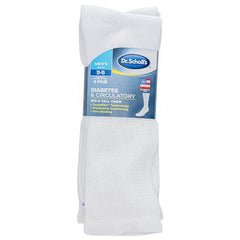 Dr. Scholl's Men's 4 Pack Diabetic and Circulatory Non-Binding Crew Sock, White, Shoe Size:7-12