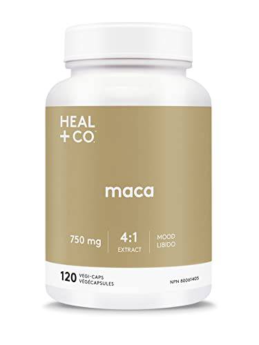 Heal + Co. Organic Maca | High Potency 4:1 Extract, 3,000 mg | Mood + Libido | 120 x 500 mg Capsules