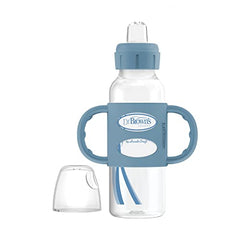 Dr. Brown’s Milestones Narrow Sippy Bottle with 100% Silicone Handles, Easy-Grip Bottle with Soft Sippy Spout, 8oz/250mL, 6m+, Light-Blue and Gray, 2-Pack, BPA free