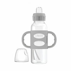 Dr. Brown’s Milestones Narrow Sippy Bottle with 100% Silicone Handles, Easy-Grip Bottle with Soft Sippy Spout, 8oz/250mL, 6m+, Light-Blue and Gray, 2-Pack, BPA free