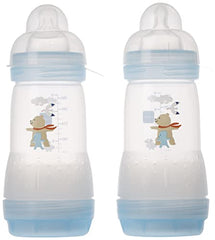 MAM Easy Start Anti-Colic Bottle 9oz (2 count), MAM Baby Bottle with Medium Flow Nipple, Breastfed Baby Feeding Essentials, Boy ( Packaging May Vary )