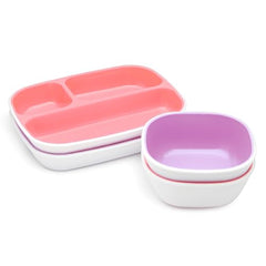 Munchkin Splash Toddler Divided Plate and Bowl Dining Set, Pink/Purple, 4 Piece