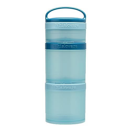 Whiskware Stackable Snack Containers for Kids and Toddlers, 3 Stackable Snack Cups for School or Travel, Blue/Blue/Blue