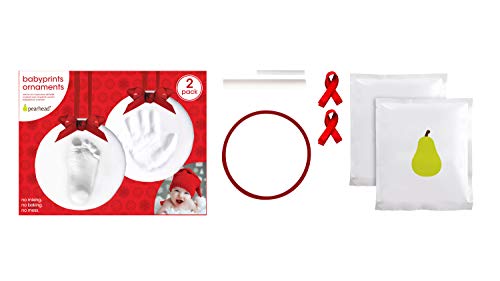 Pearhead 2-Pack Babyprints Handprint and Footprint Holiday Ornament Kit with Red Ribbon to Capture Baby's Prints