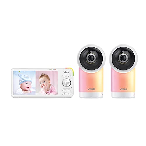 VTech 2 Camera 1080p Smart WiFi Remote Access 360 Degree Pan & Tilt Video Baby Monitor with 5” High Definition 720p Display, Night Light, RM5766-2HD