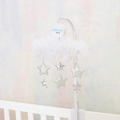 Little Love by NoJo Nursery Crib Musical Mobile, Tulle Cloud with Silver Metallic Stars, White/Silver (4908079)