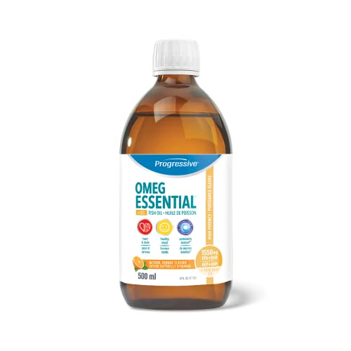 OmegEssential + Vitamin D Liquid Fish Oil Supplement - 1,000 mg EPA + 550 DHA, Orange flavour, 500 ml | All natural, cold water, wild caught