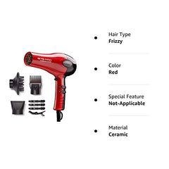 KISS 1875 Watt Pro Tourmaline Ceramic Hair Dryer, 3 Heat Settings, 2 Speed Slide Switch, Cool Shot Button, 2 Detangler Combs, 1 Concentrator, 1 Diffuser, Removable Filter Cap & 4 Sectioning Clips