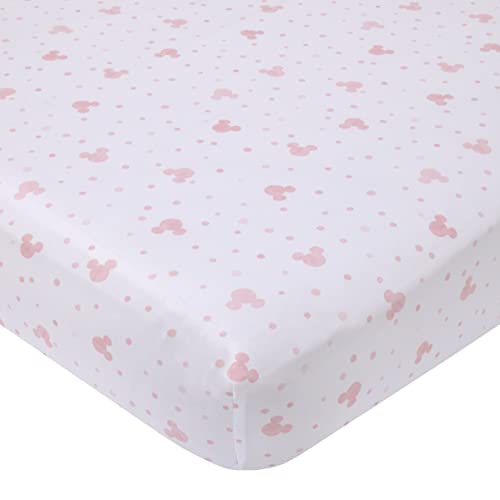 Disney Minnie Mouse Lovely Little Lady Pink and White Minnie Icon and Polka Dot Fitted Crib Sheet