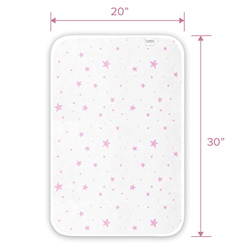 Kushies Deluxe Waterproof Changing Pad Liners - 20 x 30 inches Baby Changing Table Liners - Baby Changing Pads - Diaper Changing Flat Liner Pad Waterproof Portable (White w/Pink Stars)