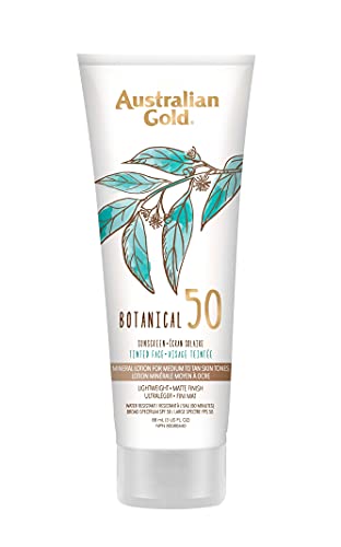 Australian Gold SPF 50 Botanical Tinted Mineral Suncreen for Medium to Tan Skin Tones, 3 oz.