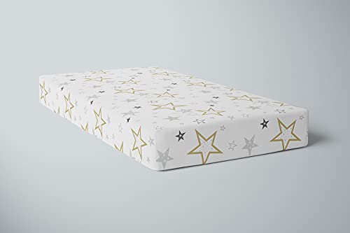 Kushies Baby 100% Breathable Cotton Percale Baby Crib Sheet, Fully Elasticized - Made in Canada 28" x 52" Multi Golden Star