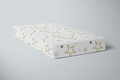 Kushies Baby 100% Breathable Cotton Percale Baby Crib Sheet, Fully Elasticized - Made in Canada 28" x 52" Multi Golden Star