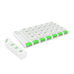 EZY DOSE Weekly (7 Day) 4 Times a Day Push Button Pill Organizer and Vitamin Planner, Removable Daily Pillboxes, Green, Clear Lids, Large