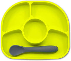 bblüv - Yümi - Silicone Suction Plate & Spoon Set for Baby, Infants and Toddlers, Anti-Spill, Microwave and Dishwasher Safe (Lime)