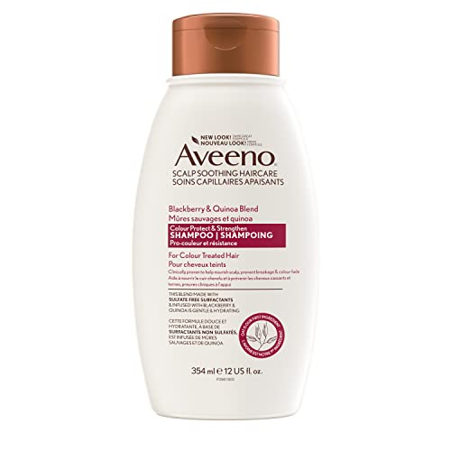 Aveeno Blackberry & Quinoa Strengthening Shampoo for Colour-Treated Hair, Moisturizing, Colour-Protecting, 354 milliliters