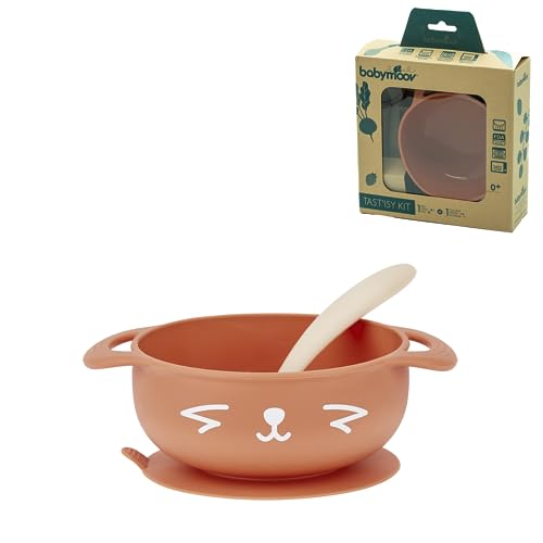 Babymoov Tast'isy Feeding Set Fox, BPA-Free Non-Toxic Food Grade Silicone Suction Bowl and Spoon (Microwave & Dishwasher Safe)