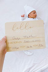 Pearhead Baby Welcome Sign, Gender-Neutral Hello Baby Arrival Photo Prop, Hospital Birth Announcement, Newborn Birth Stats Board Photo Prop, 8.25" x 11", Wood