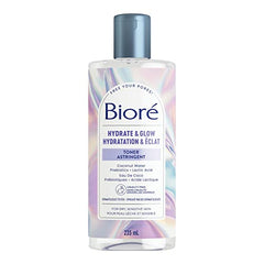 Bioré Hydrate & Glow Toner, Alcohol Free Facial Toner for Dry, Sensitive Skin, infused with Prebiotics, 2% Lactic Acid and Coconut Water | Dermatologist Tested, Cruelty Free and Fragrance Free (235mL)