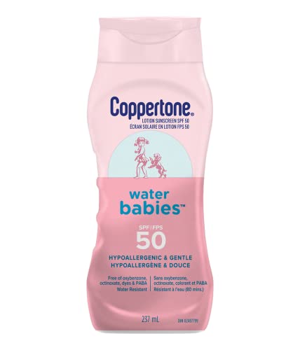 Coppertone Waterbabies Sunscreen Lotion Spf 50, Water Resistant Sun Protection for Babies, Gentle Sunscreen Face and Body Lotion for Baby, 237 ml.