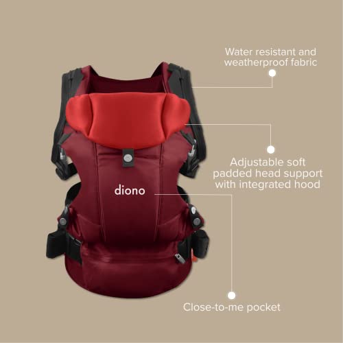 Diono Carus Essentials 3-in-1 Baby Carrier, Front Carry & Back Carry, Newborn to Toddler up to 33 lb / 15 kg, Easy to Wear Comfortable & Ergonomic, Red