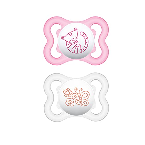 MAM Mini Air Pacifiers for Babies with Sensitive Skin (2 pack, 1 Sterilizing Pacifier Case), MAM Soother with Silicone Nipple, 0-6 Months, Baby Girl