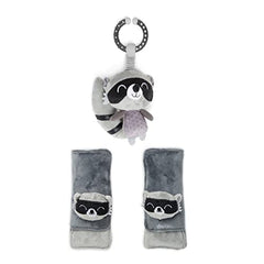 Diono Baby Racoon Character Car Seat Straps & Toy, Shoulder Pads for Baby, Infant, Toddler, 2 Pack Soft Seat Belt Cushion and Stroller Harness Covers Helps Prevent Strap Irritation