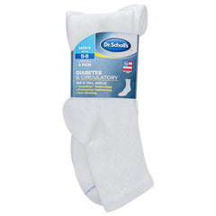 Dr. Scholl's Men's Diabetes & Circulator Socks - 4 & 6 Pair Packs - Non-binding Comfort and Moisture Management, White - Ankle (4 Pairs), 13-15