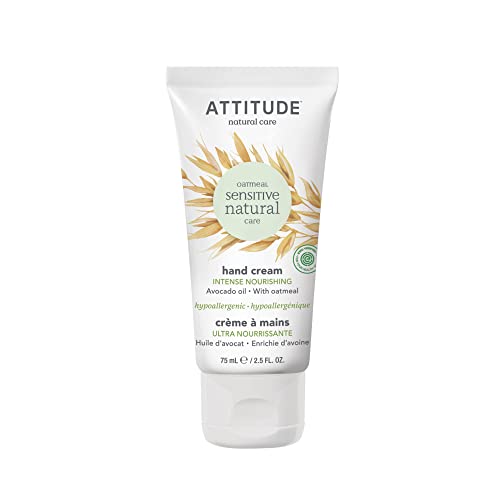 ATTITUDE Nourishing Hand Cream for Sensitive Skin Enriched with Oat and Avocado Oil, EWG Verified, Hypoallergenic, Vegan and Cruelty-free, 75 mL