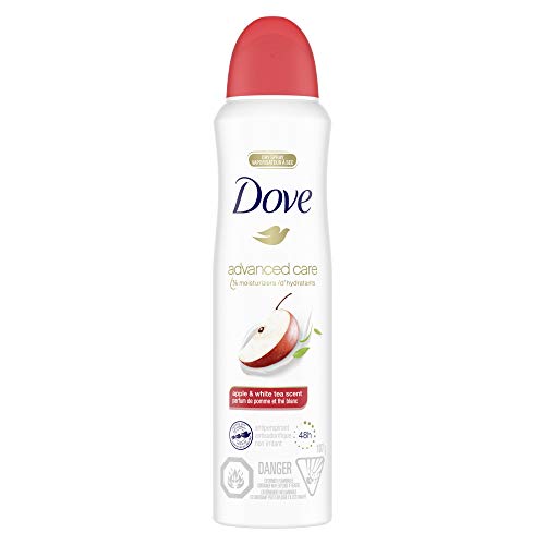 Dove Advanced Care Dry Spray Antiperspirant for 48 Hour Sweat & Odour Protection Apple & White Tea deodorant for women with ¼ moisturizers 107 g