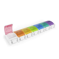 EZY DOSE Weekly (7-Day) Pill Organizer, Vitamin and Medicine Box, Large Push-Button Compartments, Rainbow Lids