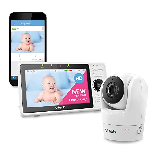 VTech VM901-1W WiFi Video Baby Monitor with Free Live Remote Access, White, 1080p Full HD Camera, 5" Screen, Pan Tilt Zoom, HD Night Vision, 2-Way Audio Talk, White, 1 Count