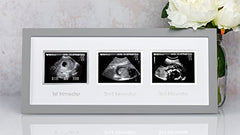 Pearhead Triple Sonogram Pregnancy Keepsake Frame, Watch Baby Grow Through all Three Trimesters - Great Gift For Expecting Parents, Grey