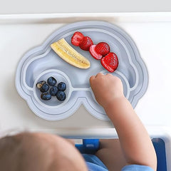 SILIPLATE by Kushies- Unbreakable, Fun Silicone Divided Plate with Suction for Baby and Toddler-Dishwasher + Microwave Safe, and Kids - Blue