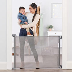 Regalo Retractable Baby Safety Gate, Expands up to 50'' Wide, Includes Wall Mounts, Installation Guide, and Safety Lock Indicator, Grey