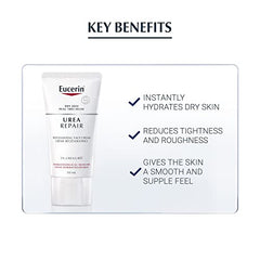 EUCERIN Urea Repair Replenishing Day Face Cream for Dry to Very Dry Skin | Face, 50mL | 5% Urea Cream | Lactate Cream | Fragrance-free Cream | Non-Greasy Cream | Recommended Brand by Dermatologists