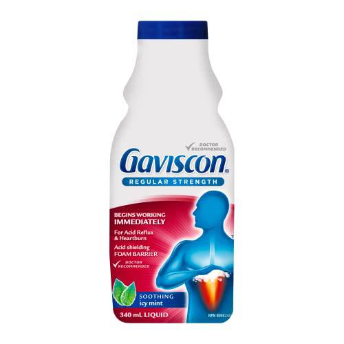 Gaviscon Liquid Regular Strength Antacid - 340 ml - Antacid Liquid for Day and Night Heartburn Relief, Acid Reflux and GERD Relief, Icy Mint - Free of Aluminum, Lactose and Gluten