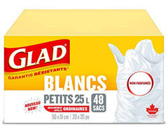 Glad White Garbage Bags - Small 25 Litres - Unscented, 48 Trash Bags - Zecoya