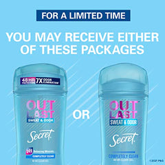 Secret Outlast Invisible Solid Antiperspirant Deodorant for Women, Completely Clean Scent, 219g 3 Pack