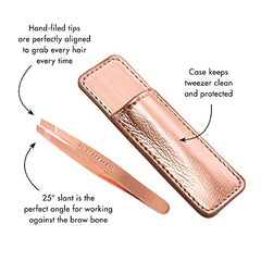 Tweezerman Rose Gold Mini Slant Tweezer with Case, 1 Count (1254-R)