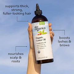 Sky Organics Organic Castor Oil for Hair, Lashes & Brows 100% Pure & Cold-Pressed USDA Certified Organic to Strengthen, Moisturize & Condition, 16 fl. Oz