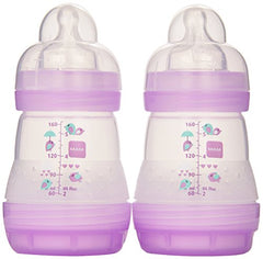 MAM Easy Start Anti-Colic Bottle 5oz (2 count), MAM Baby Bottle with Slow Flow Nipple, Breastfed Baby Feeding Essentials, Girl (Colours May Vary)