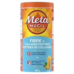 Metamucil Fibre+ Collagen Peptides, Psyllium Husk Powder, Plant Based Fibre, Sugar-Free with Stevia, Orange Flavoured, 60 Servings (1 Bottle - 564G Fibre Powder)