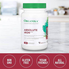 Organika Absolute Iron- Iron Bisglycinate- High Availability, Gentle on Stomach, Boost Iron Levels- Beneficial for Women and Vegetarians- 120vcaps