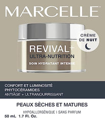 Marcelle Revival+ Ultra-Nutrition Anti-Aging Night Cream, Dry Skin, Mature Skin 55+, Intensely Nourishing, Comfort & Radiance, Cruelty-Free, Vegan, Hypoallergenic, Paraben-Free, Fragrance-Free, 50 mL